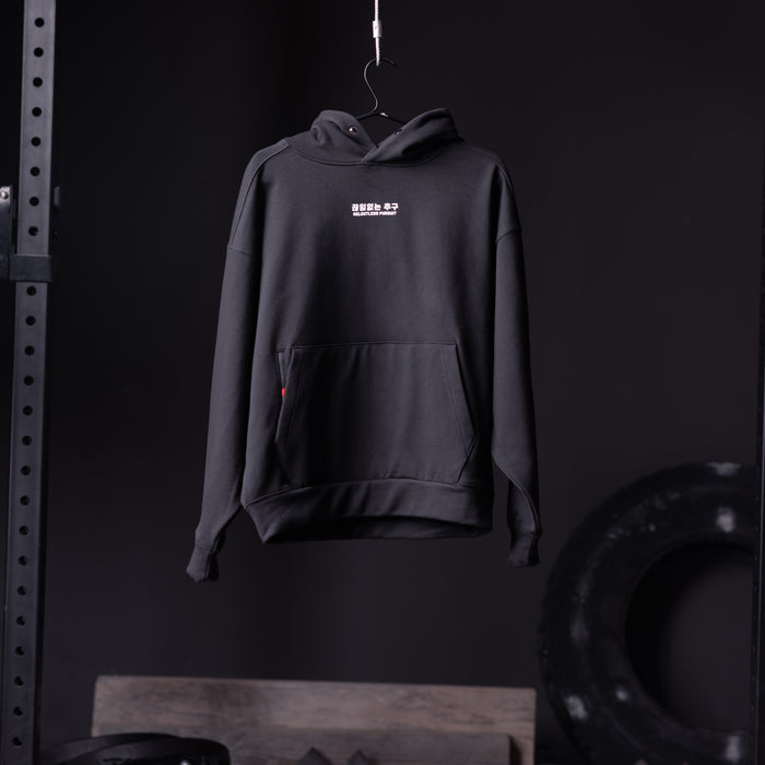 Flatlay Tech-Terry Zip Pocket Hoodie in black, front view