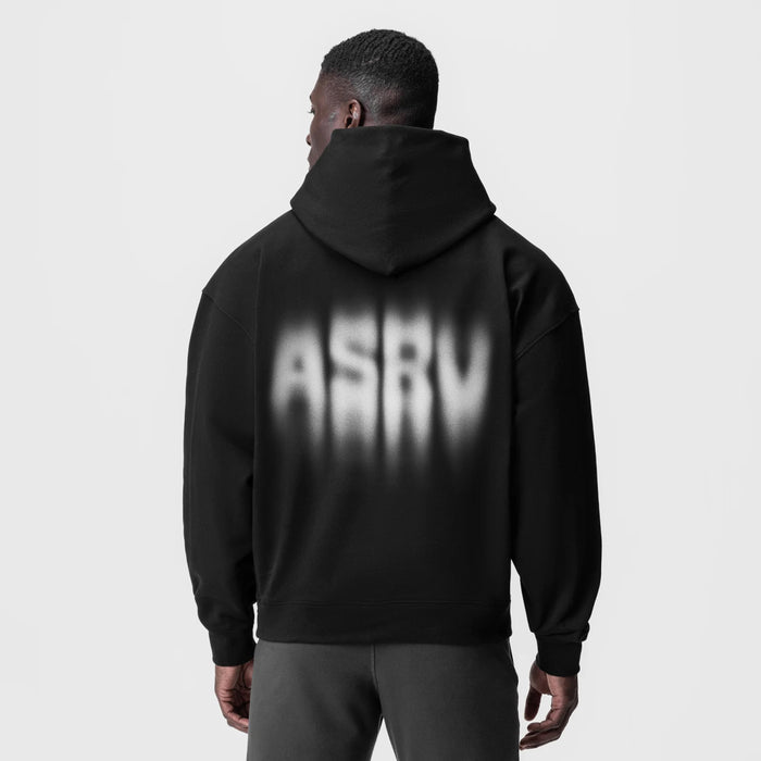 Tech-Terry Zip Pocket Hoodie in Black Motion Blur, back view on model