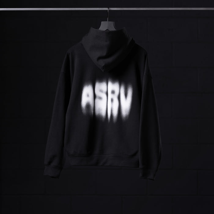 Flatlay Tech-Terry Zip Pocket Hoodie in black with Motion Blur graphic, front view