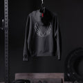 Flatlay Tech-Terry Zip Pocket Hoodie in black with outline wings graphic, back view