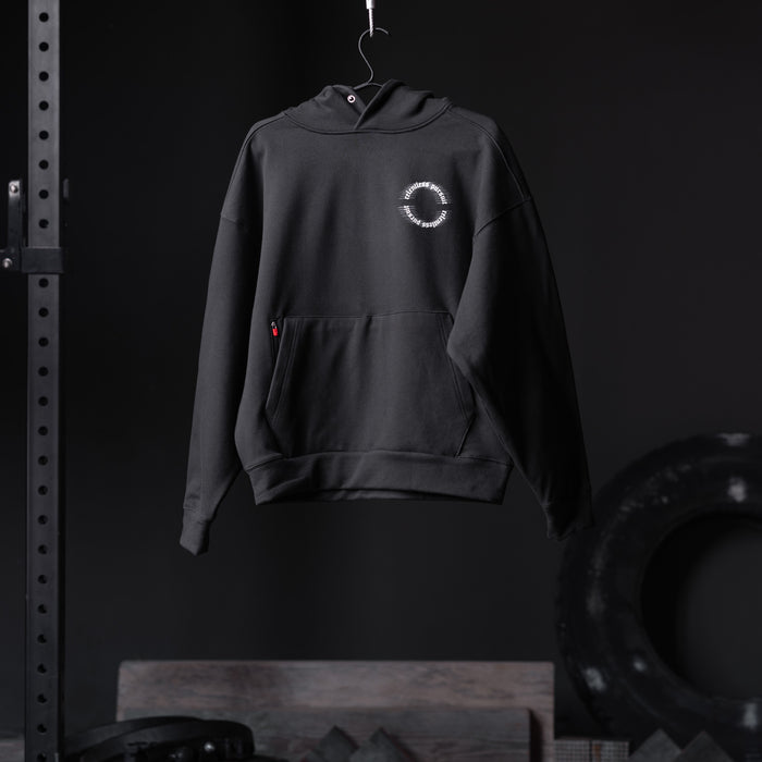 Flatlay Tech-Terry Zip Pocket Hoodie in black, front view