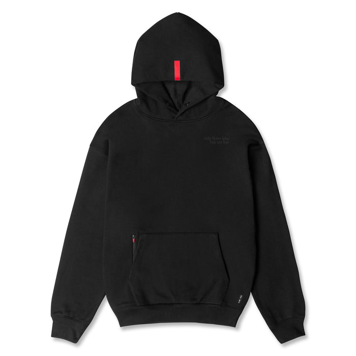 Flatlay of Tech-Terry Zip Pocket Hoodie in black, front view