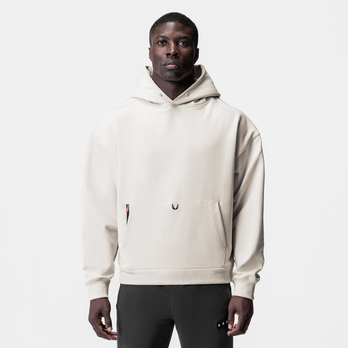 Tech-Terry Zip Pocket Hoodie in Stone worn by model, front view