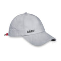 flatlay Weather-Ready Cinch Hat in grey with ASRV logo, three-quarter view