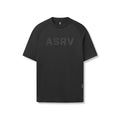 Flatlay of black ASRV AeroSilver Fitted Tee with embroidered logo, front view