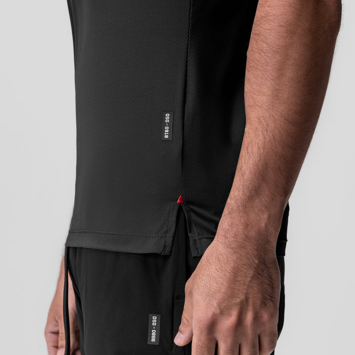 AeroSilver Fitted Tee in black worn by model, side detail view