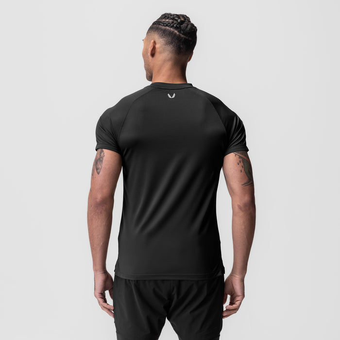 AeroSilver Fitted Tee in black, back view on model