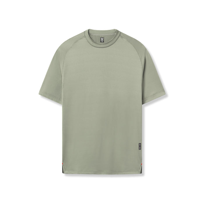 Flatlay of AeroSilver Fitted Tee in sage, front view on white background