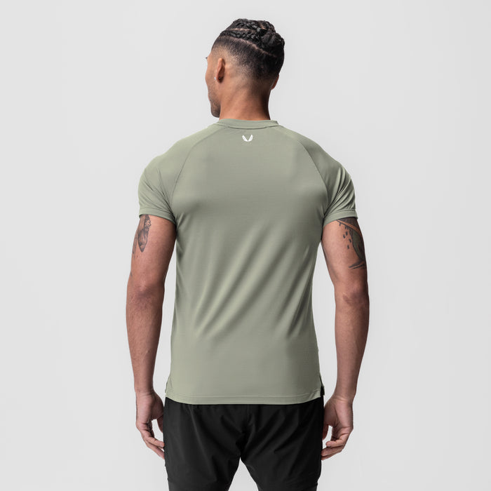 AeroSilver® Fitted Tee in sage worn by model, back view