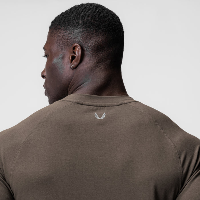 Supima® Fitted Tee in Deep Taupe, worn by model shown from back