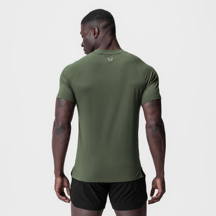 Supima® Fitted Tee in olive, worn by model shown from back
