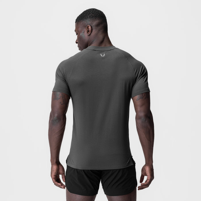 Supima® Fitted Tee in Space Grey worn by male model, back view