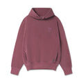 flatlay Tech Essential Distressed Hoodie in faded crimson, front view
