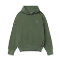 flatlay Tech Essential Distressed Hoodie in faded olive, front view