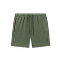 flatlay Tech Essential Sweat Short in faded olive, front view