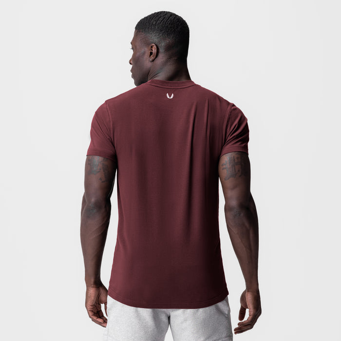 Crimson Supima Essential Tee worn by model, back view