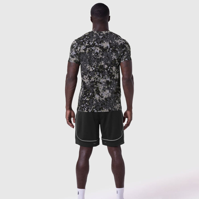 Supima Essential Tee in pixel camo worn by model, back view