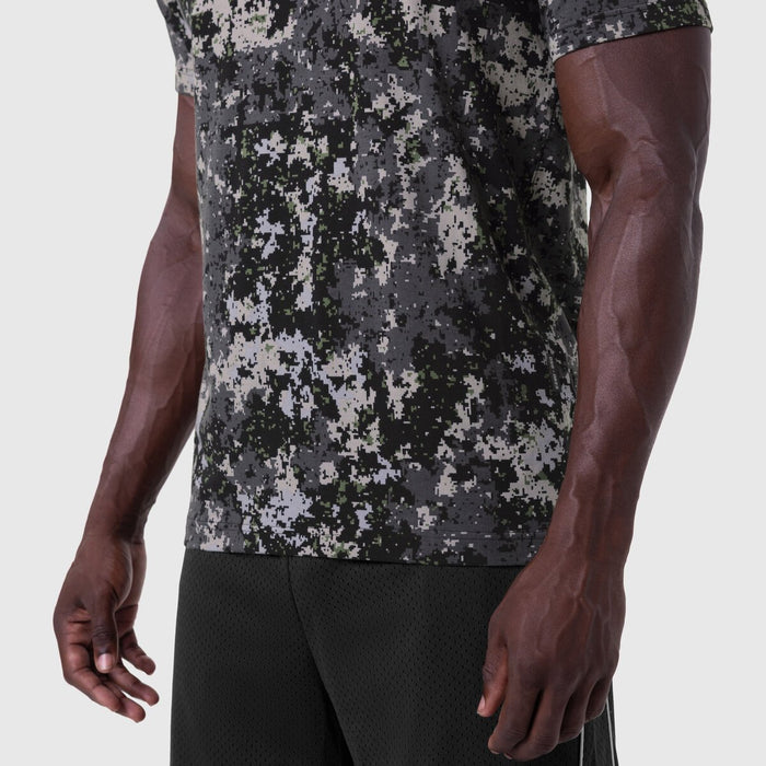 Supima® Essential Tee in Pixel Camo worn by model, side view