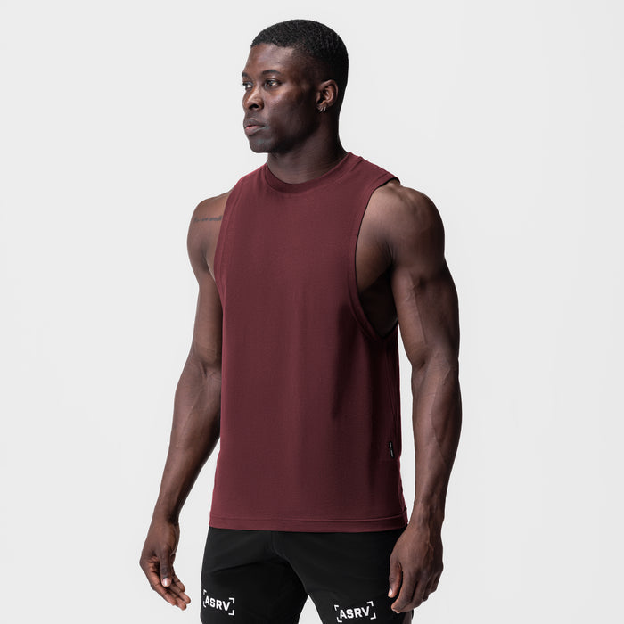 Crimson Supima® Muscle Tank worn by model, side view