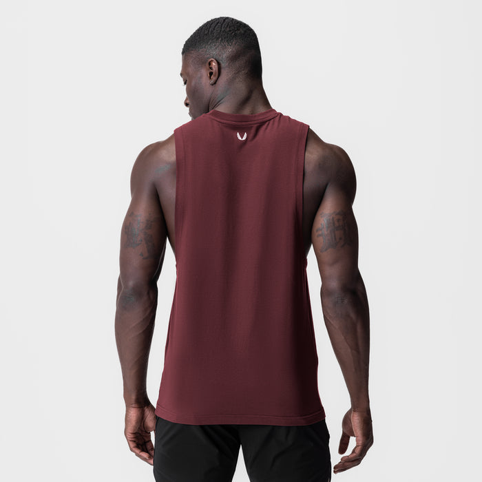 Crimson Supima® Muscle Tank worn by model, back view