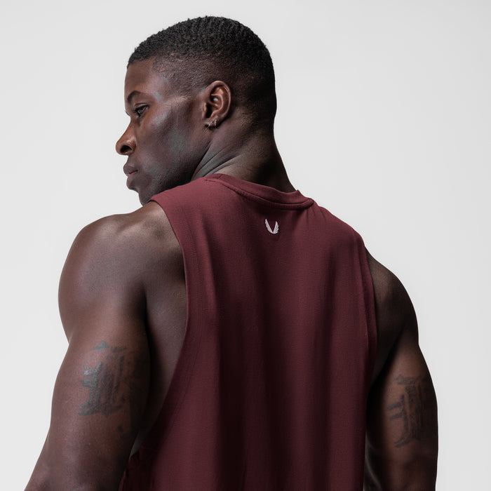 Supima® Muscle Tank in Crimson, model wearing tank from back view