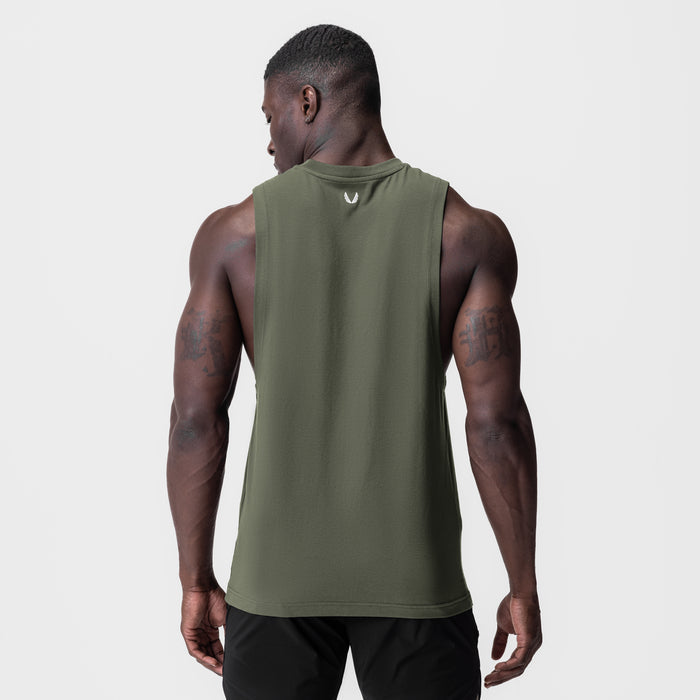 Supima® Muscle Tank in olive, back view on model