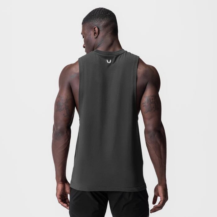 Supima® Muscle Tank in space grey, back view on model