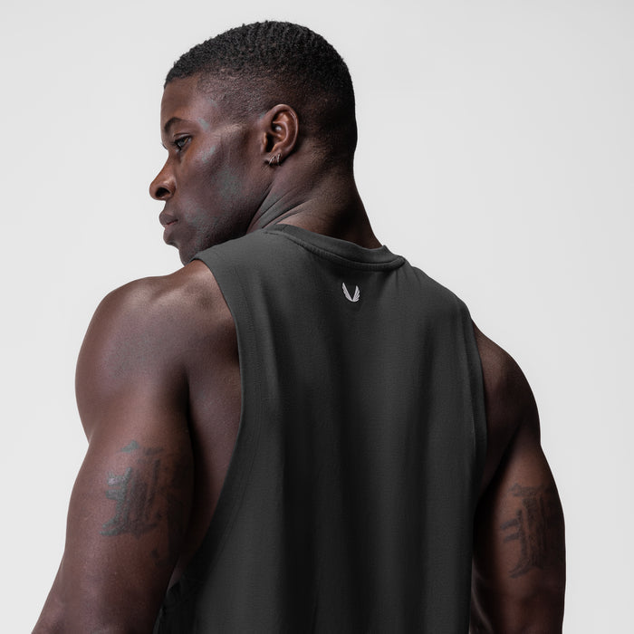 Supima® Muscle Tank in Space Grey, worn by model, back view