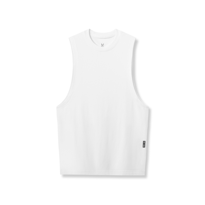 flatlay Supima® muscle tank in white, front view