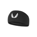 flatlay WarpFlexx Headband in black with white wings logo, front view