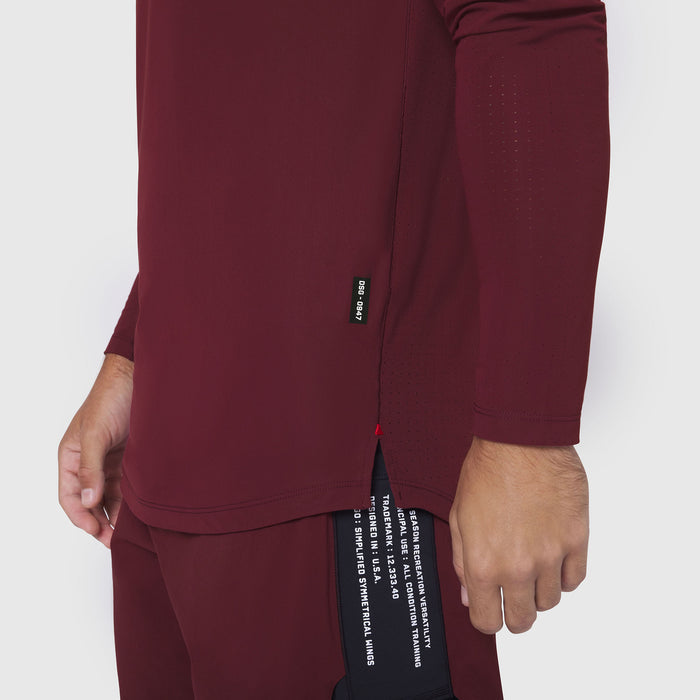 Laser-Vent™ Established Long Sleeve in Crimson worn by model, side detail view