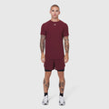 Laser-Vent Established Tee in crimson worn by male model, front view