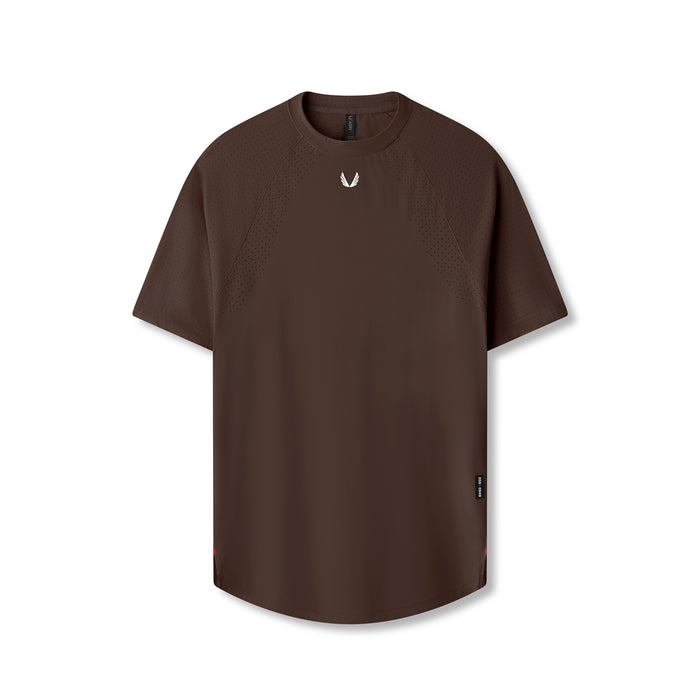flatlay Laser-Vent™ Established Tee in dark earth brown, front view