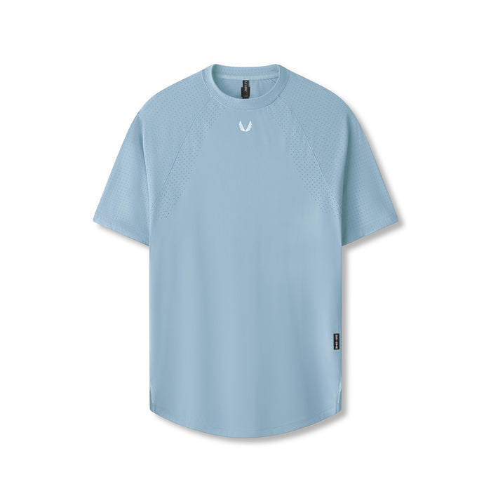 flatlay Laser-Vent Established Tee in light sky blue, front view