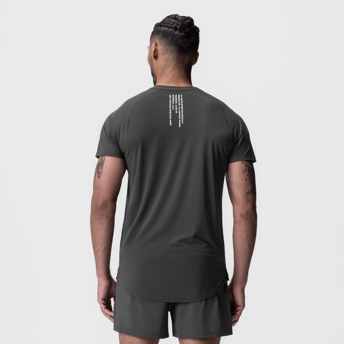 Laser-Vent Established Tee in space grey, back view on model
