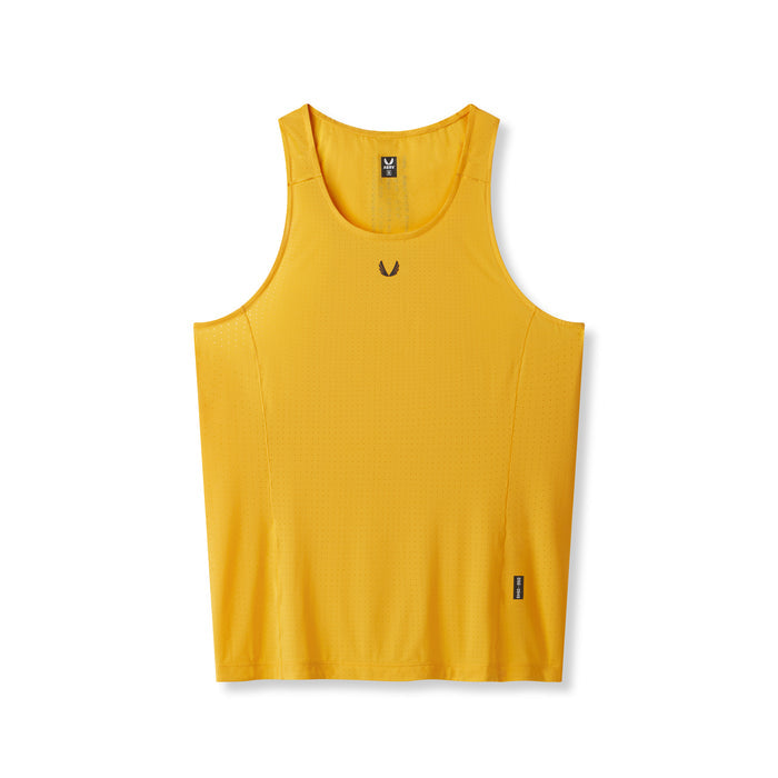Flatlay of Laser-Vent™ Singlet Tank in amber yellow, front view on white background