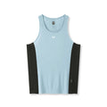 flatlay Laser-Vent Singlet Tank in light sky blue and black, front view
