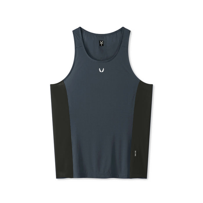 flatlay Laser-Vent Singlet Tank in navy and black, front view