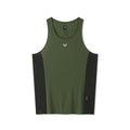 flatlay Laser-Vent Singlet Tank in olive and black, front view
