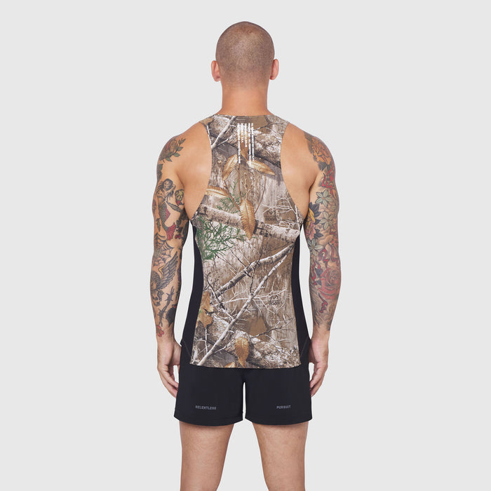 Laser-Vent Singlet Tank in Realtree Edge camo, back view on model