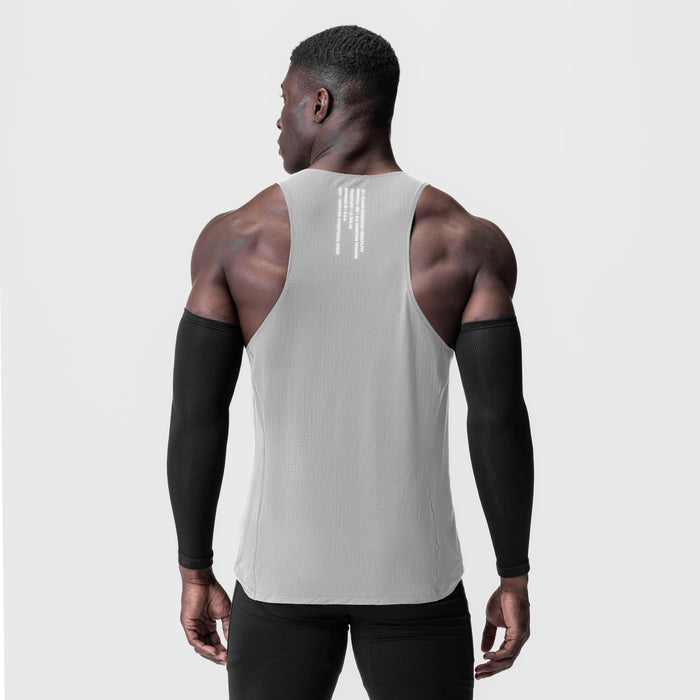 Laser-Vent™ Singlet Tank in slate grey, worn by model, back view
