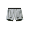 flatlay ASRV Aerotex 4" High Split Liner Short in slate grey and black, front view