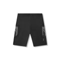 flatlay WarpFlexx® Utility Speed Short in black with cargo pockets, front view