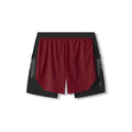 flatlay Aerotex Hybrid Liner Short in crimson and black, front view