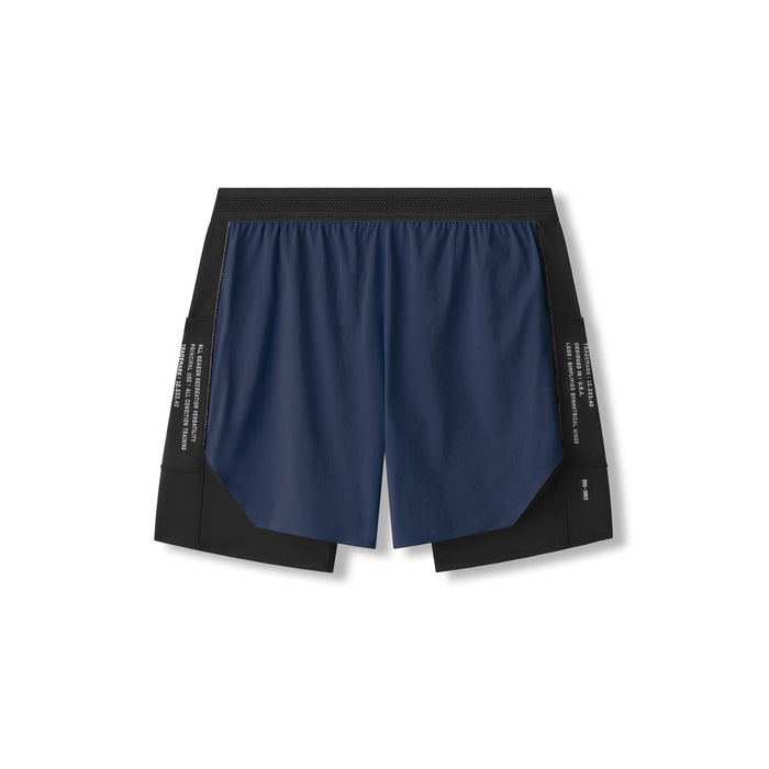 flatlay Aerotex Hybrid Liner Short in navy and black, front view