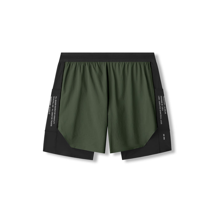 flatlay Aerotex™ Hybrid Liner Short in olive and black, front view