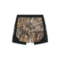flatlay Aerotex Hybrid Liner Short in Realtree Edge camo and black, front view