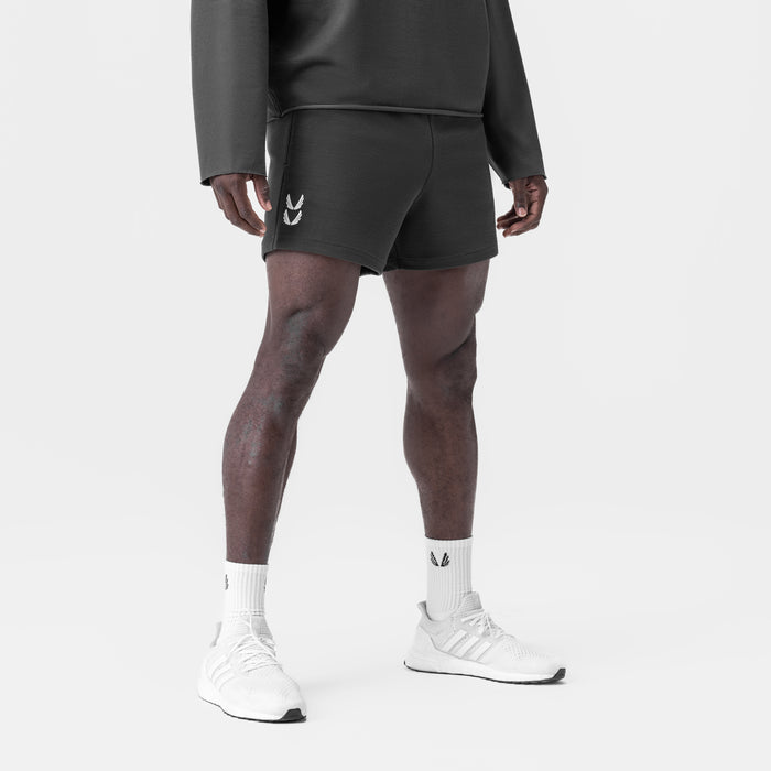 Waffle Knit Sweat Short in Space Grey, worn with white socks and sneakers, front view