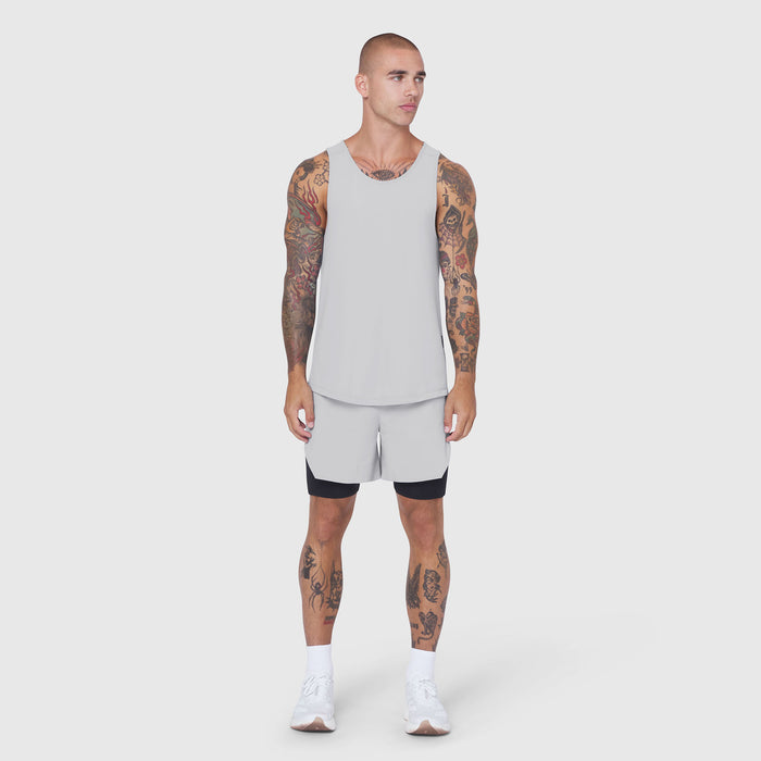 Laser-Vent™ Tank Top in Slate Grey worn with matching shorts, front view on model