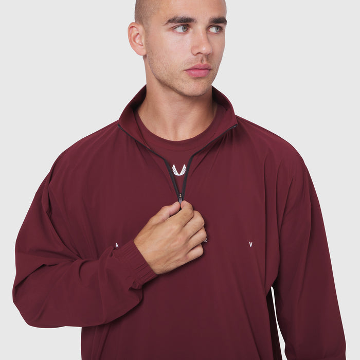 Aerotex Quarter-Zip Jacket in crimson worn by male model, front view